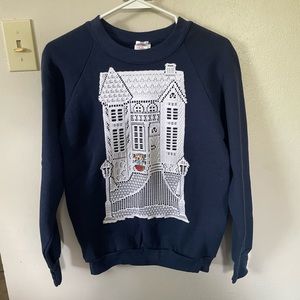🌸Small Cute Lace House Detail Navy Crew Neck Sweater🌸